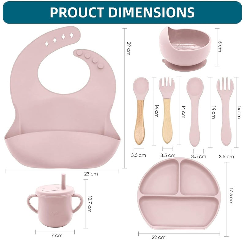 Dormlony 100% Silicone baby feeding set,BPA free Baby dishes set with Suction Bowl Divided Plate,Toddler Self Feeding Dish Set with Spoons Forks Sippy Cup And Bib, Baby Eating Utensils (Lilac) - Image 3
